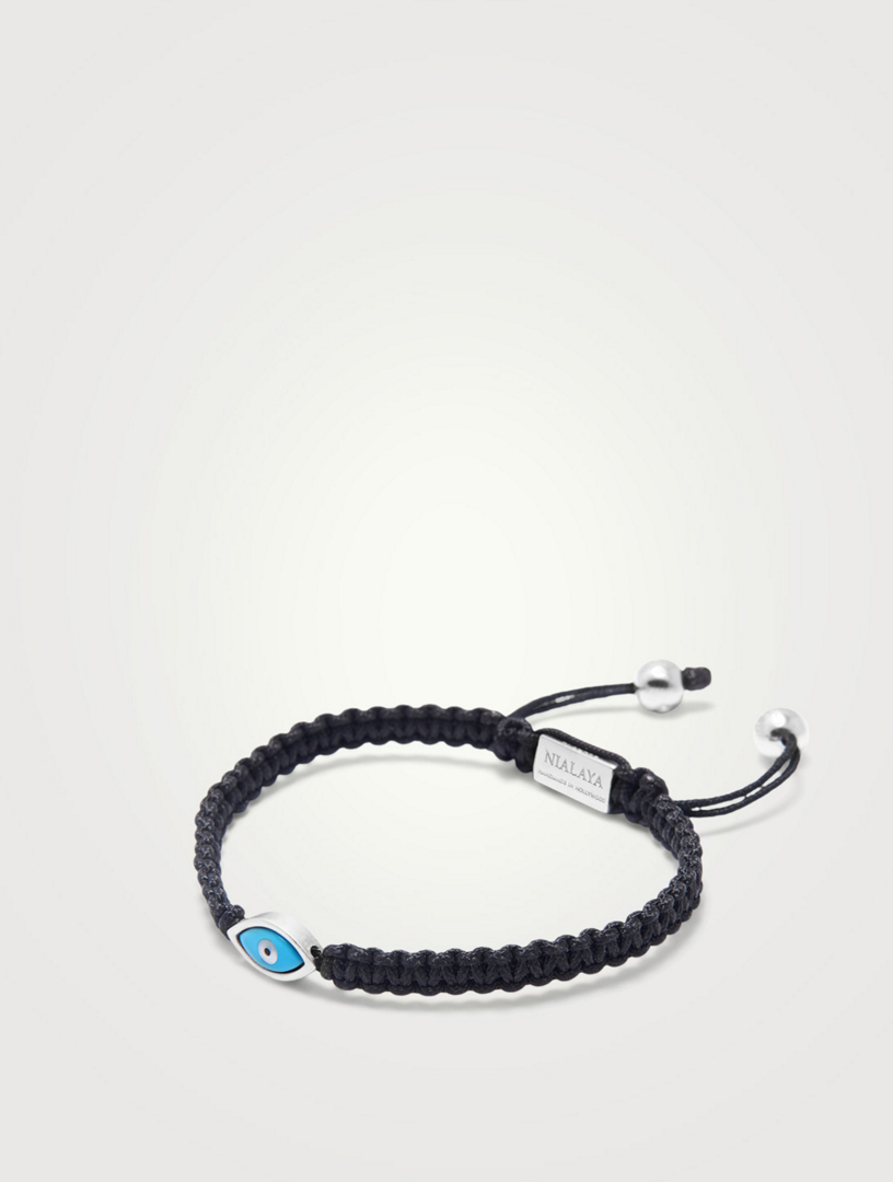 Braided String Bracelet With Silver Evil Eye Bead