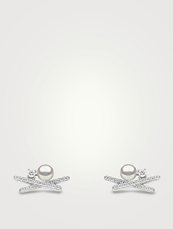 Boucles d'oreilles Sleek en or blanc 18 ct ornées d'une perle d'Akoya et de diamants