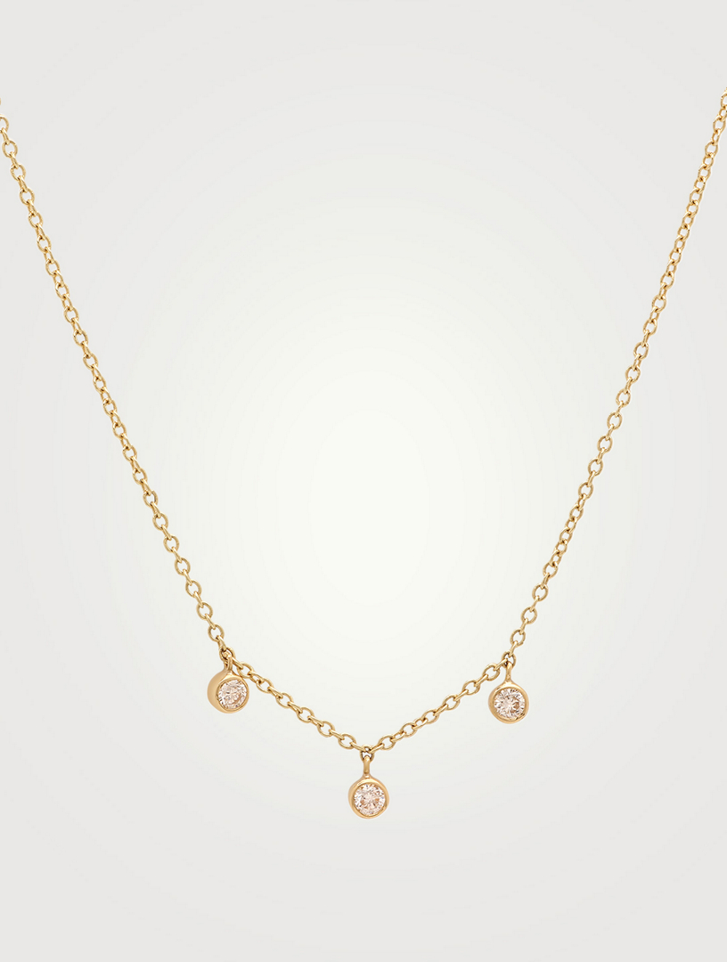 Mini 18K Gold Triple Bezel Dangle Necklace With Diamonds
