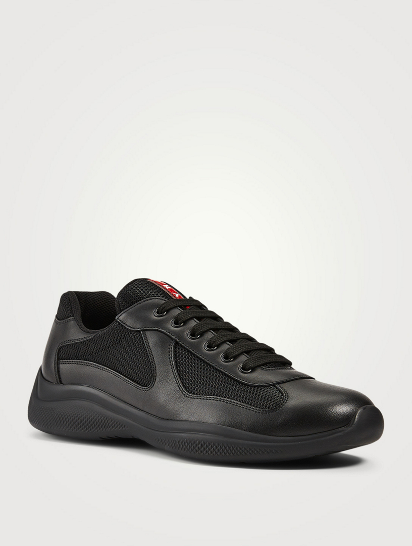 PRADA America's Cup Leather And Mesh Sneakers  Black
