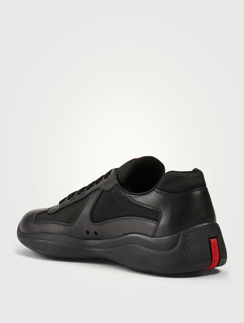 PRADA America's Cup Leather And Mesh Sneakers  Black