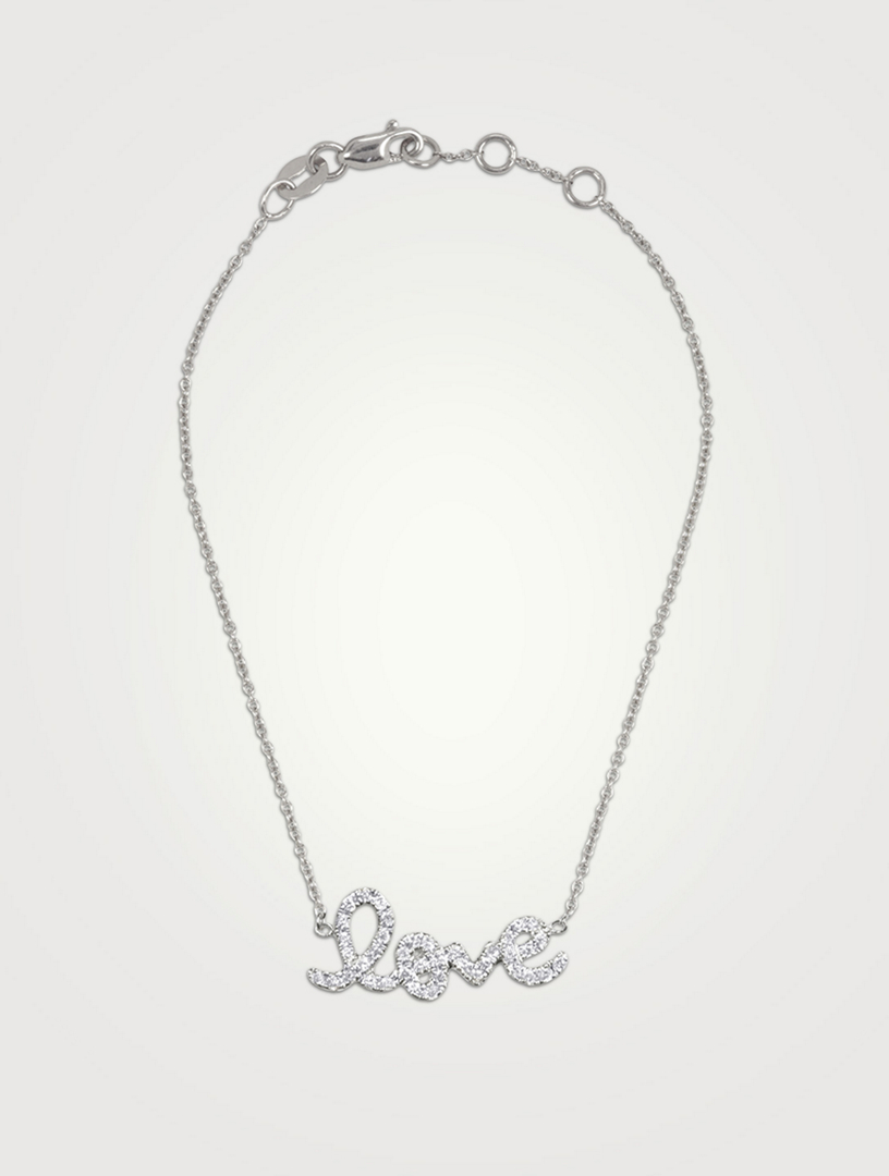 SYDNEY EVAN Mini 14K White Gold Love Bracelet With Pave Diamonds Holt Renfrew