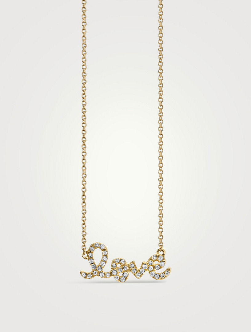Small 14K Gold Love Script Necklace With Diamonds
