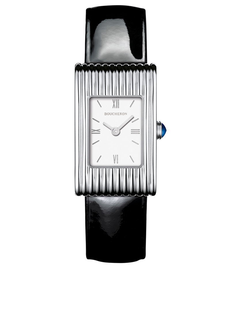 Small Reflet Stainless Steel Watch With Patent Leather Strap