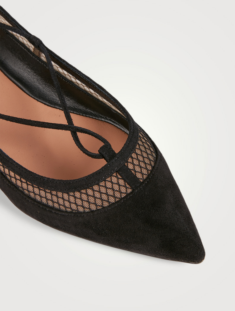 Dalia Suede And Mesh Ankle-Tie Ballet Flats