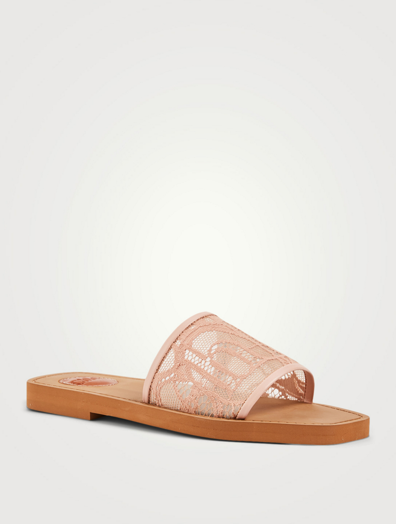 CHLO Woody Lace Logo Slide Sandals Holt Renfrew