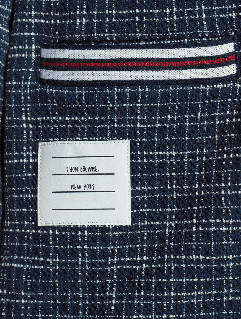 Textured Cotton Tweed Cardigan Check Print