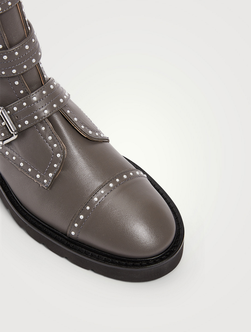 Jesse Lift Leather Ankle Boots With Pearl Studs