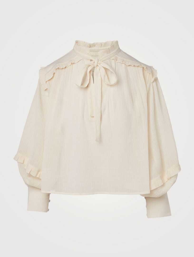 CAROLINA K Fiore Cotton Ruffle Neck Tie Blouse Holt Renfrew