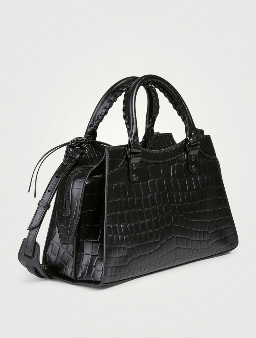 Balenciaga Black Croc Embossed Leather Mini GH Classic City Bag