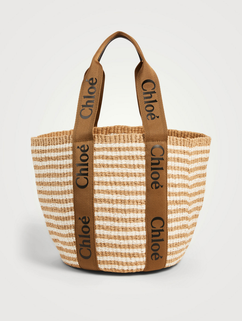 Woody Raffia Stripe Tote Bag