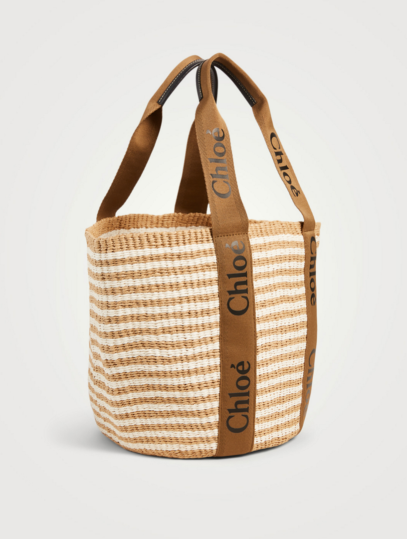 Woody Raffia Stripe Tote Bag