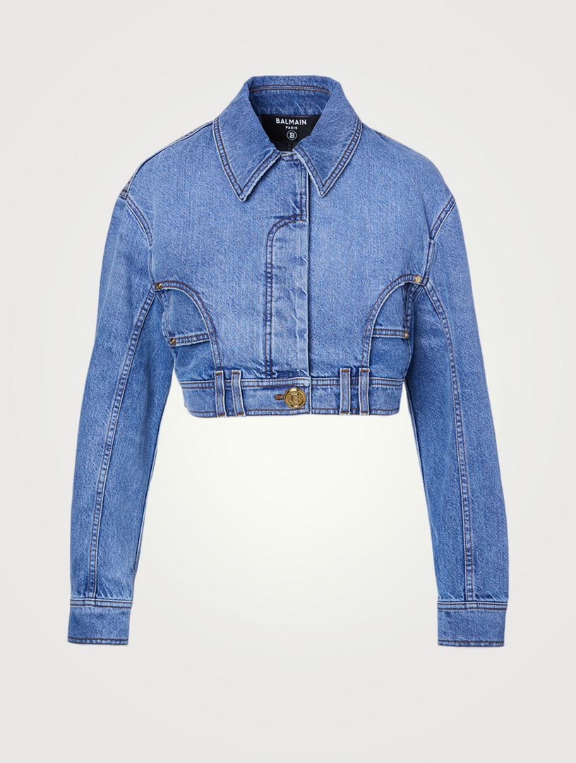 BALMAIN Cropped Denim Jacket Holt Renfrew
