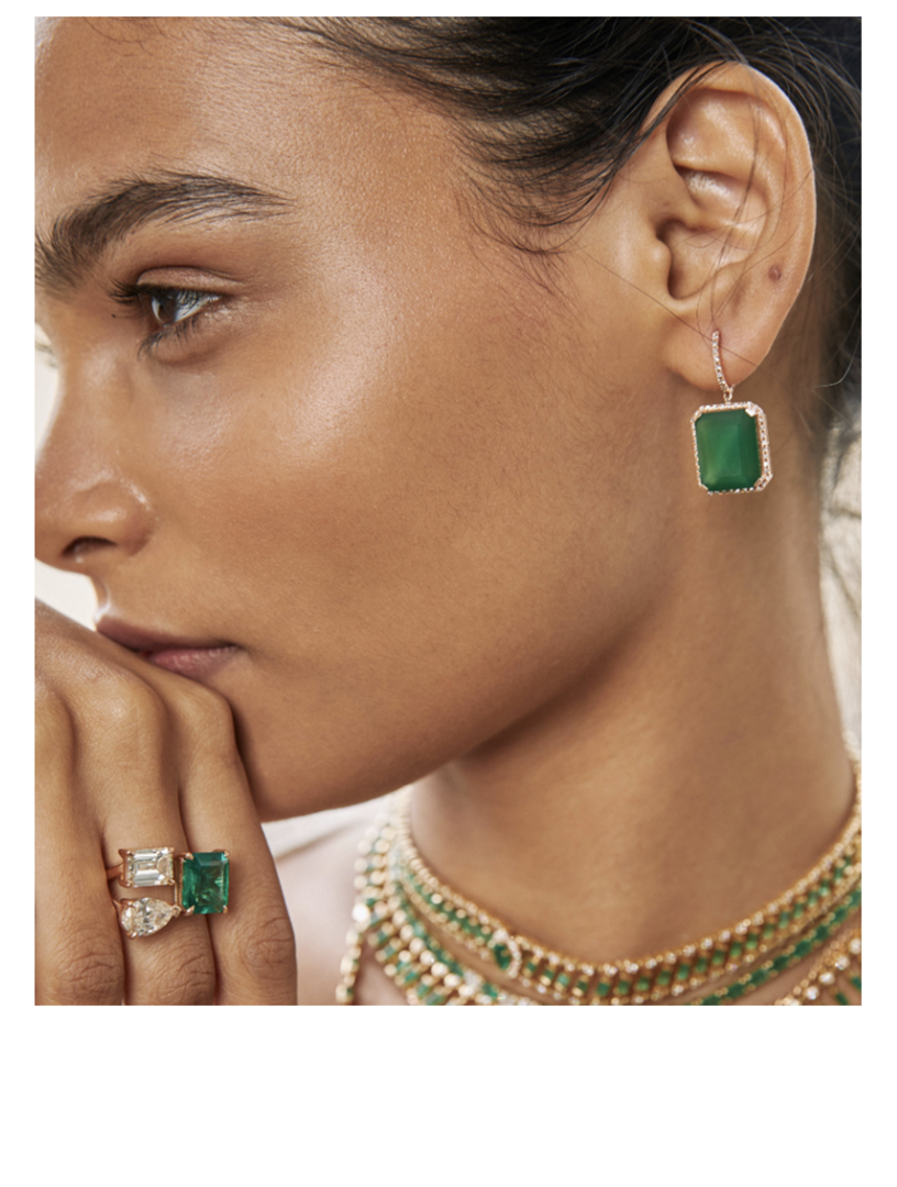 18K Gold Green Onyx Portrait Earrings With Diamonds