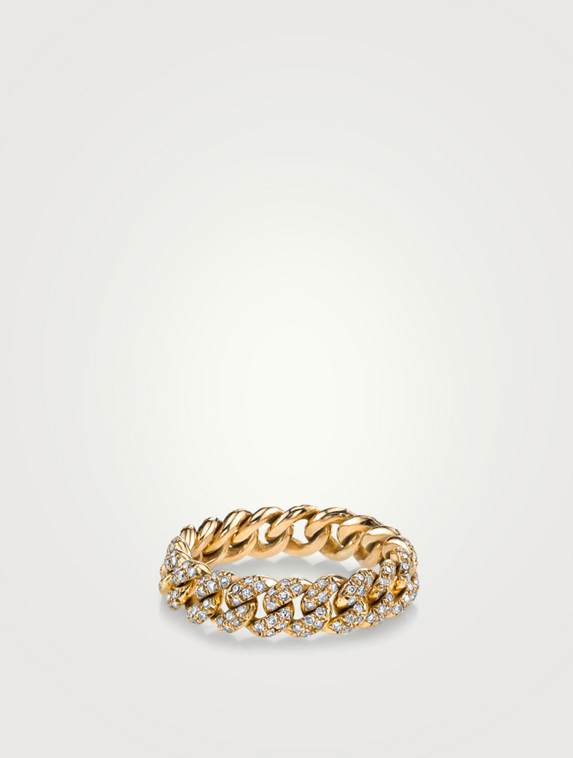 Mini Link 18K Gold Ring With Pavé Diamonds