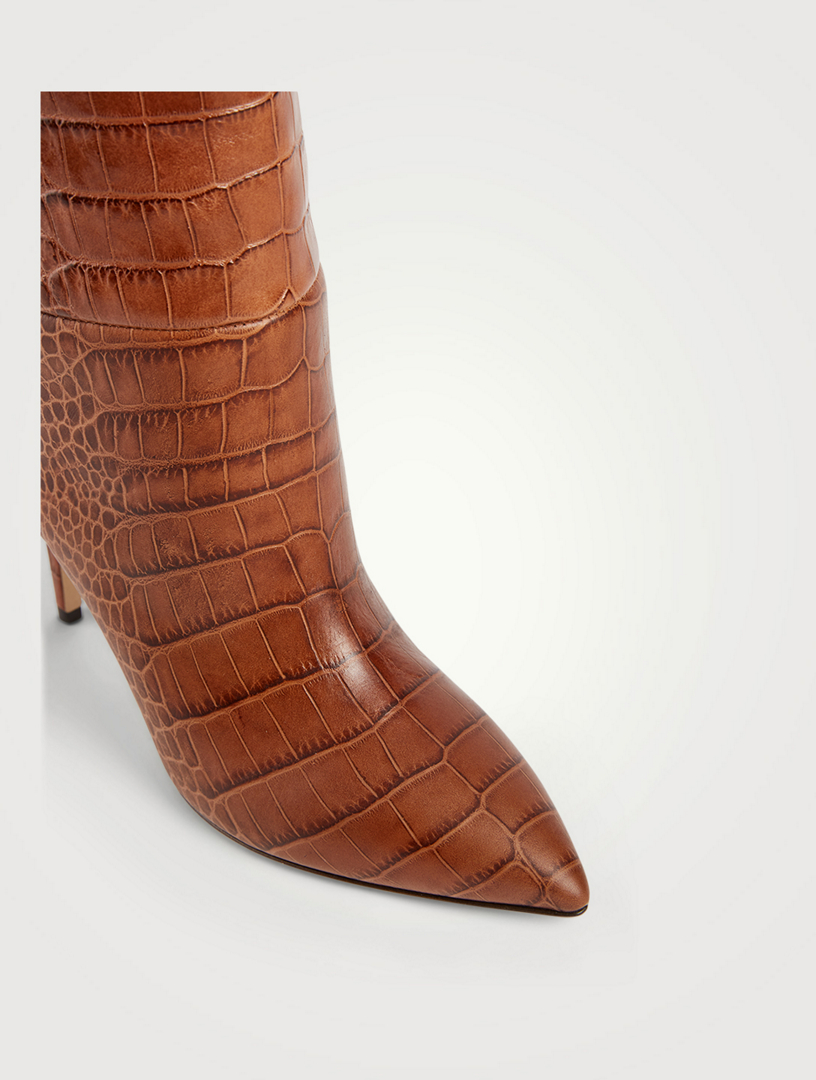 PARIS TEXAS Croc-Embossed Leather Heeled Knee-High Boots Holt