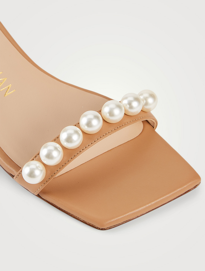 Nudistjune Leather Heeled Sandals With Pearls