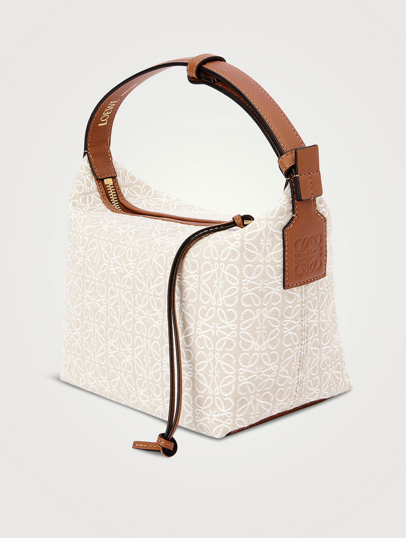Cubi Anagram small leather-trimmed logo-jacquard tote