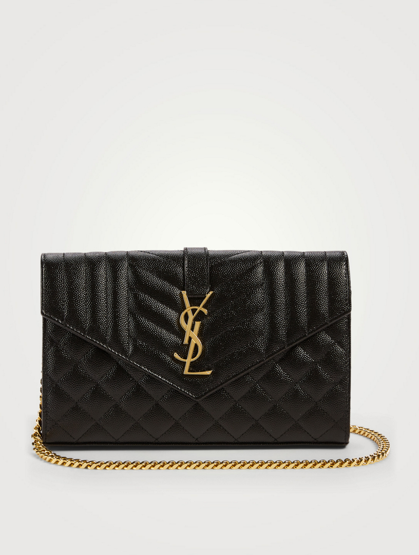 Saint Laurent Ysl Tri-Quilted Wallet on Chain Black
