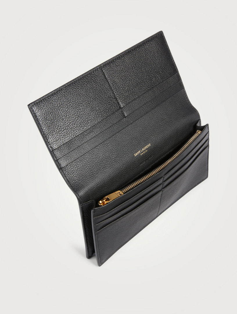 SAINT LAURENT Tiny YSL Monogram Flat Leather Continental Wallet
