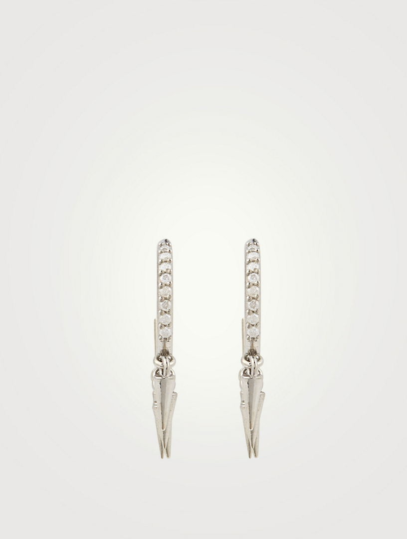 Silver Spike Dangle Hoop Earrings With Diamonds