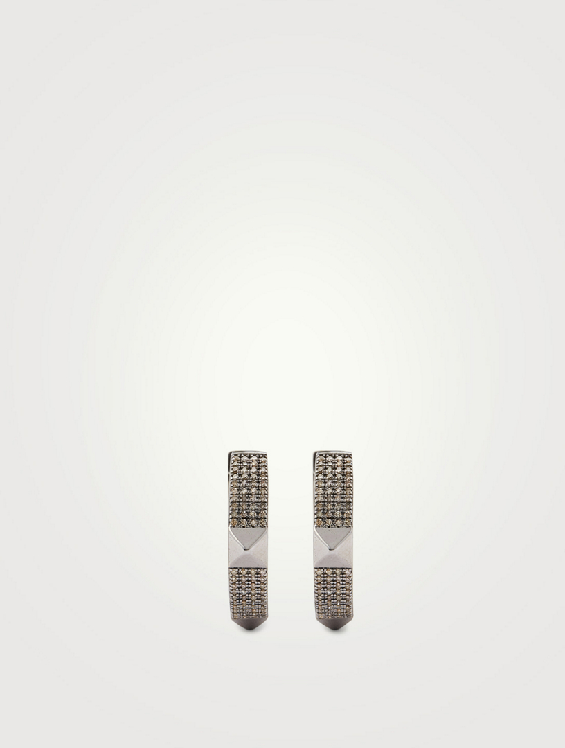 Silver Stud Hoop Earrings With Diamonds