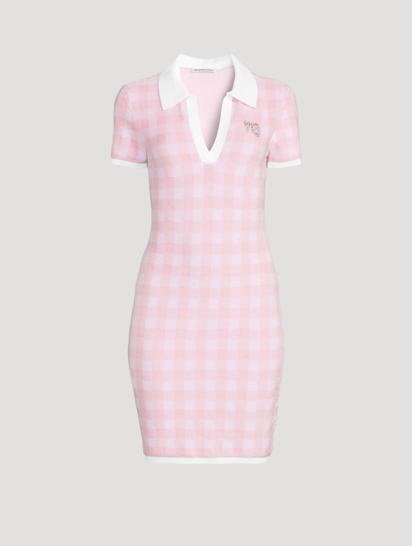 Alexander Wang Towel Gingham Polo Pullover Top in Cradle Pink