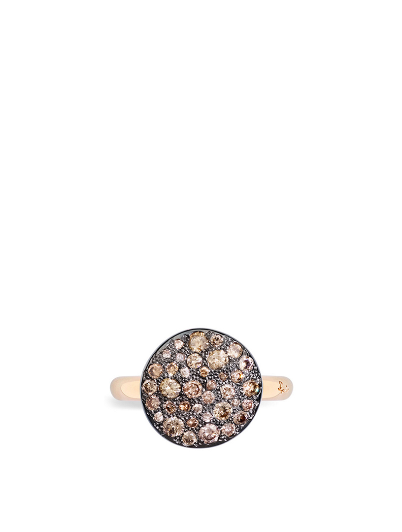 Large Sabbia 18K Rose Gold Ring With Brown Diamonds