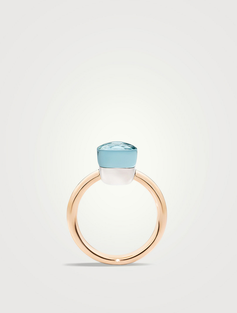 Petit Nudo 18K Rose And White Gold Ring With Sky Blue Topaz