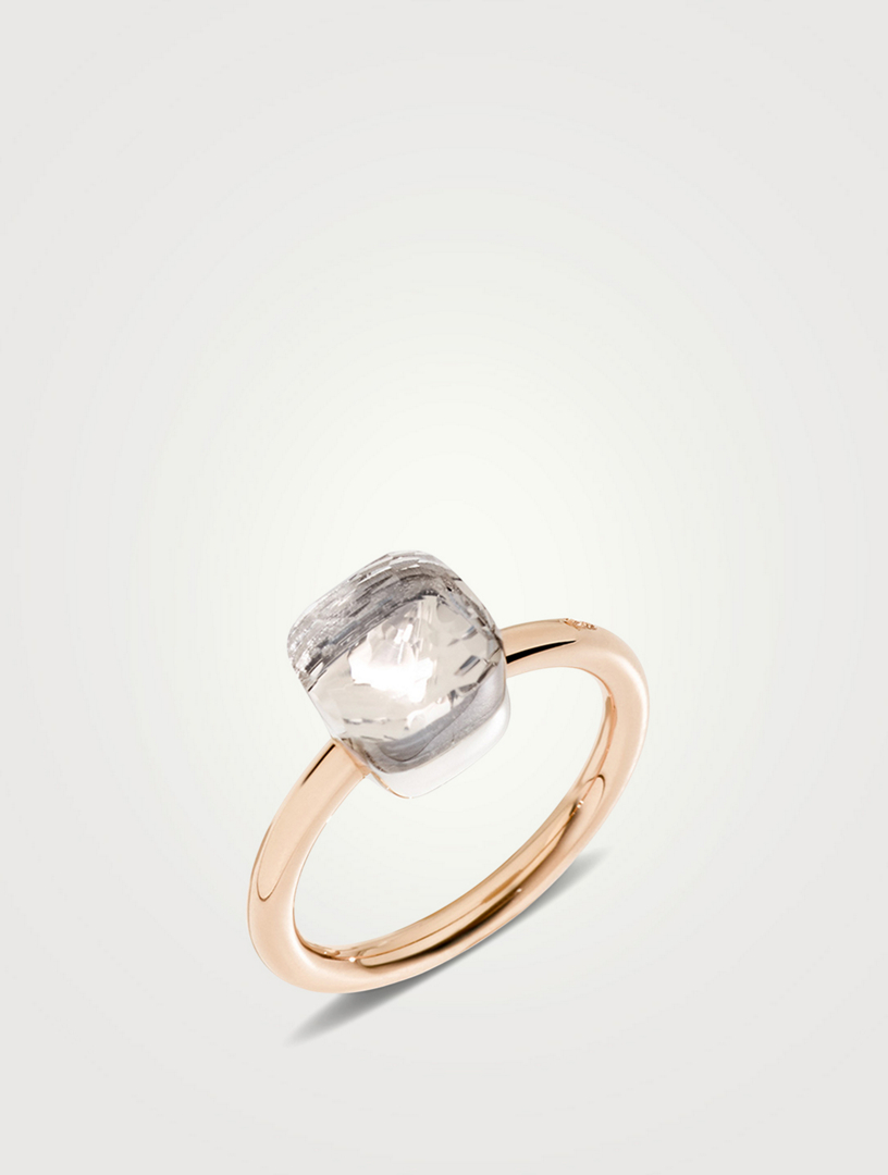 Petit Nudo 18K Rose And White Gold Ring With Topaz