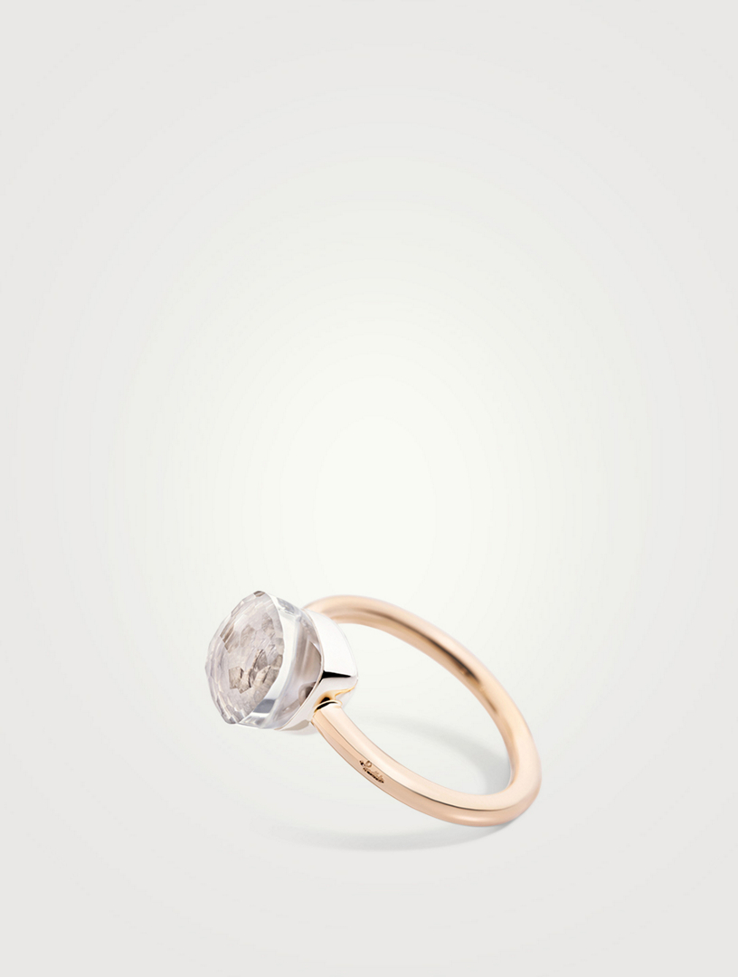 Petit Nudo 18K Rose And White Gold Ring With Topaz