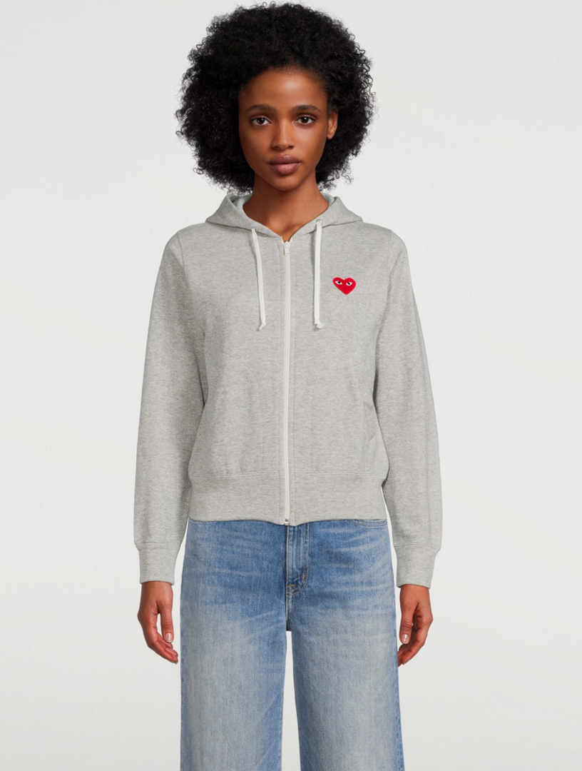 Embroidered Heart Zip Up Hoodie