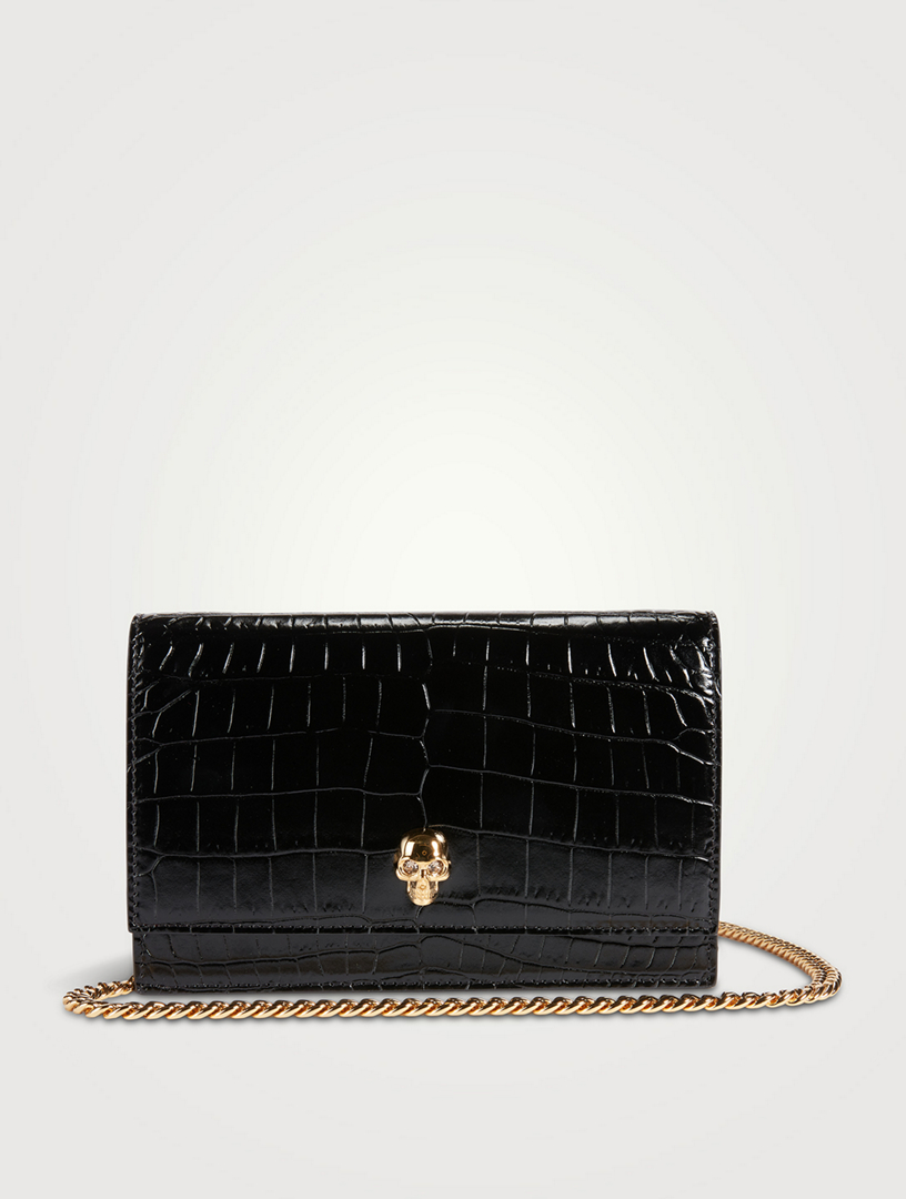 Alexander Mcqueen Small Skull Croc-Embossed Shoulder Bag