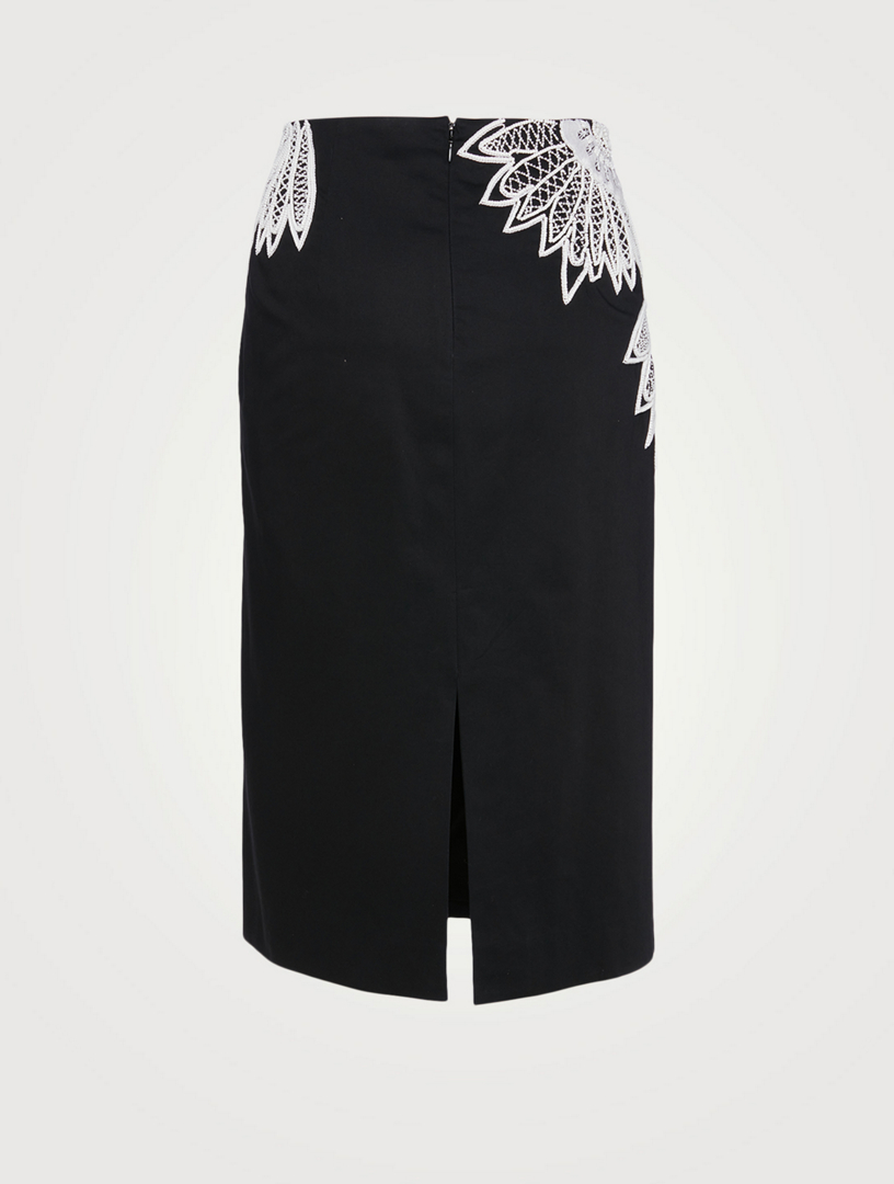 Salby Midi Pencil Skirt With Lace Embroidery