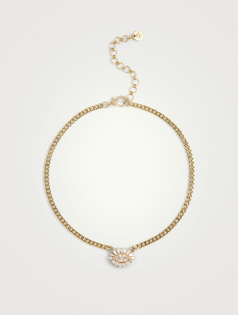 18K Gold Evil Eye Link Necklace With Diamonds