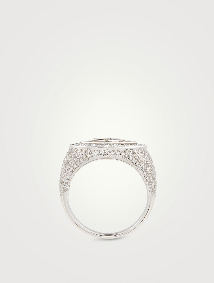 18K White Gold Evil Eye Ring With Diamonds