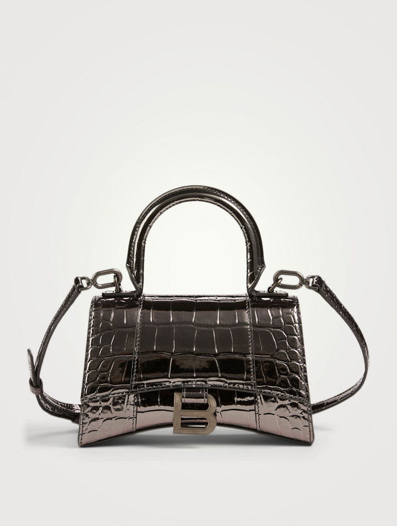 Tr s petit sac Hourglass en cuir effet croco m tallis dot d une poign e