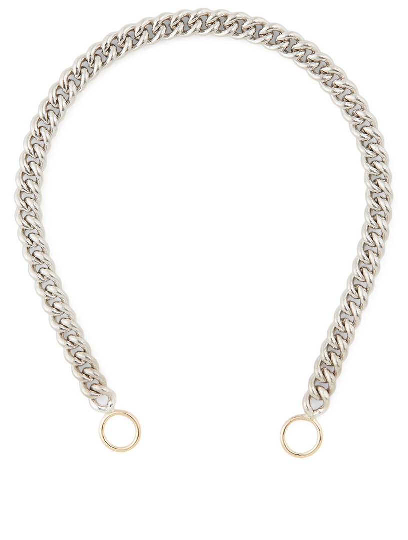 Sterling Silver Heavy Curb Chain With Gold Loops