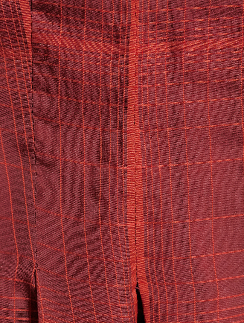 Silk Organza Pleated Long Skirt Plaid Print