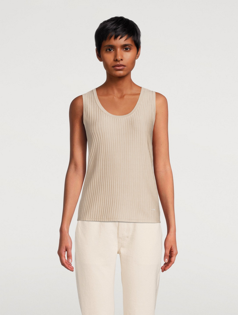 Silk Cotton Structured Lines Knit Tank Top