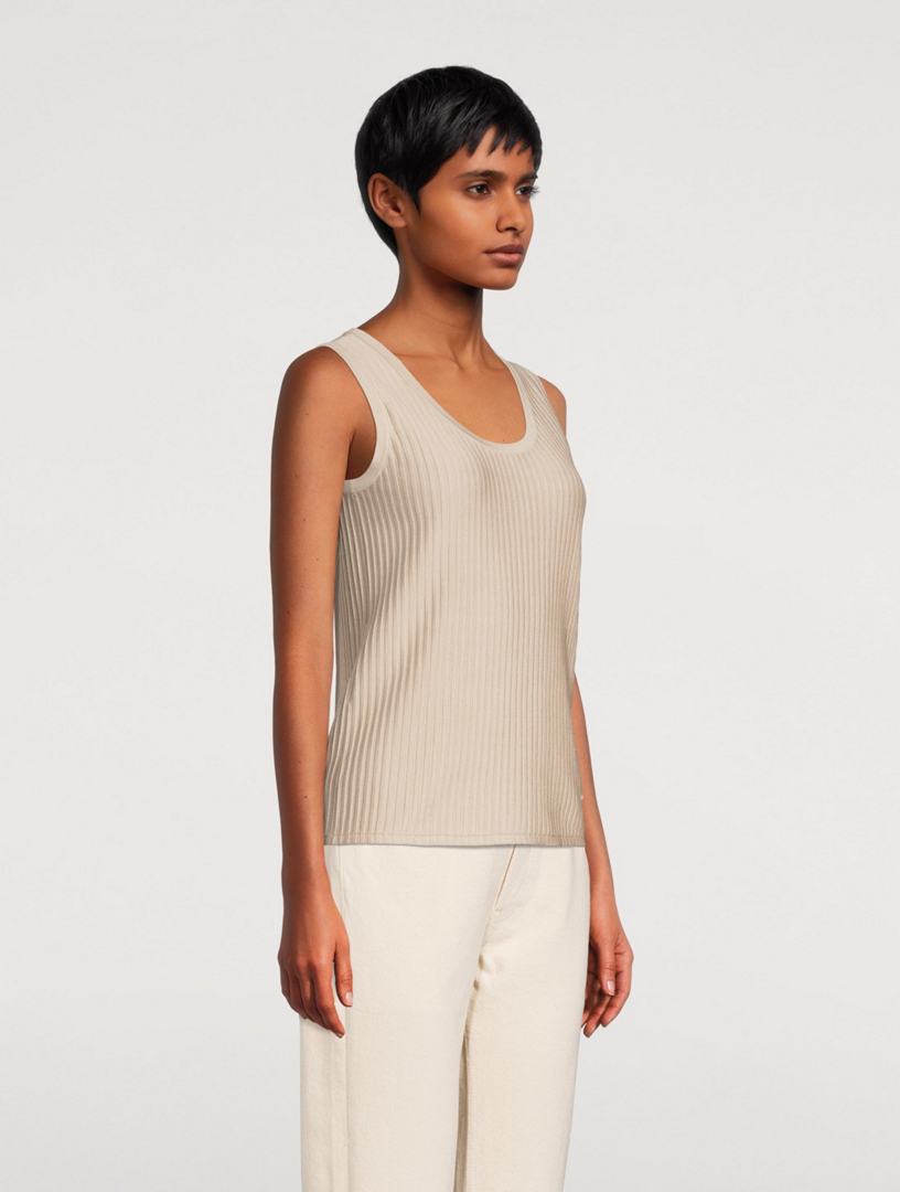 Silk Cotton Structured Lines Knit Tank Top