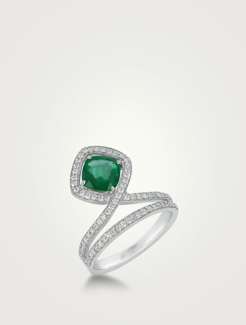HUEB Spectrum 18K White Gold Ring With Emerald And Diamonds | Holt Renfrew