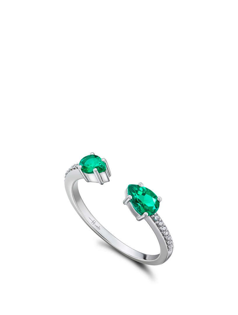 Spectrum 18K White Gold Ring With Emerald And Diamonds