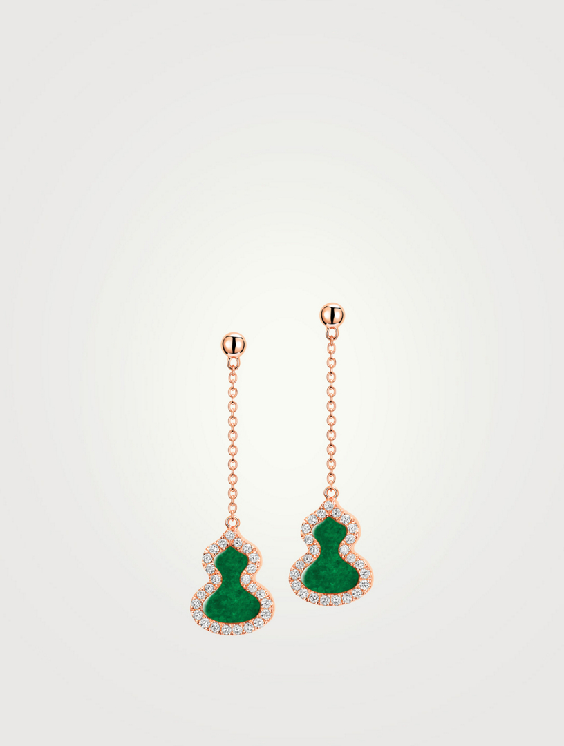 Petite Wulu 18K Rose Gold Earrings With Diamonds And Jade