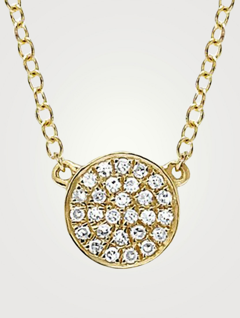 Mini 14K Gold Disc Necklace With Diamonds