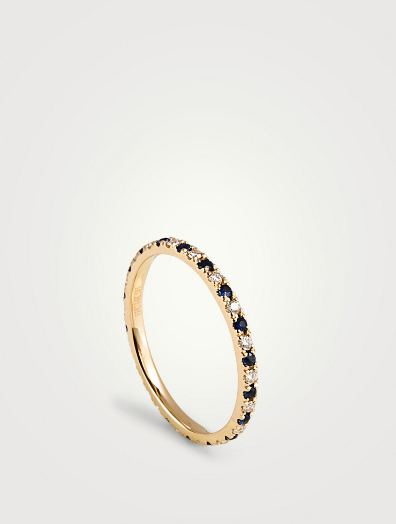 14K Gold Eternity Ring With Diamonds And Sapphire