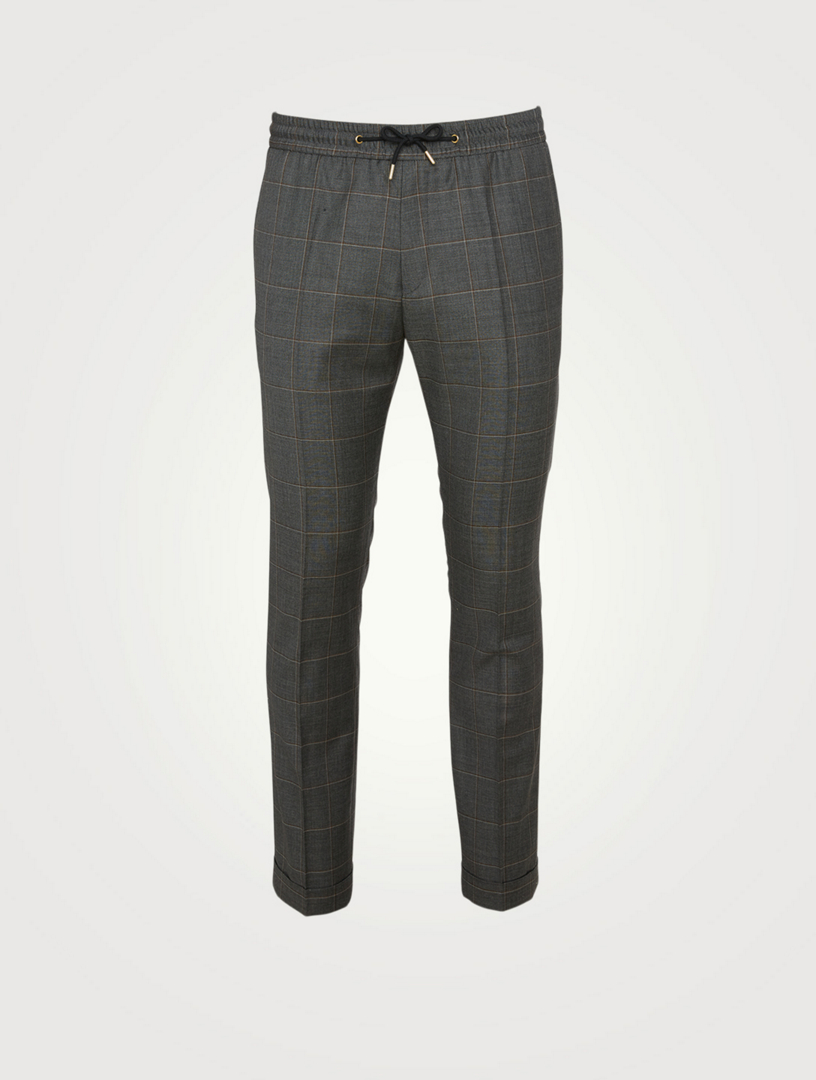 PAUL SMITH Wool Drawstring Pants In Windowpane Print Holt Renfrew