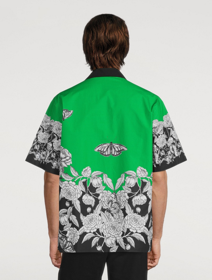 Cotton Short-Sleeve Shirt Dark Blooming Print