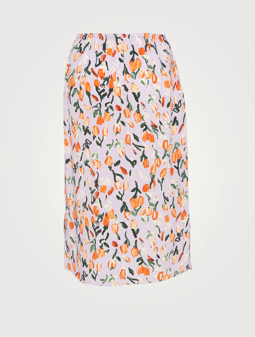 Silk Midi Skirt Floral Print