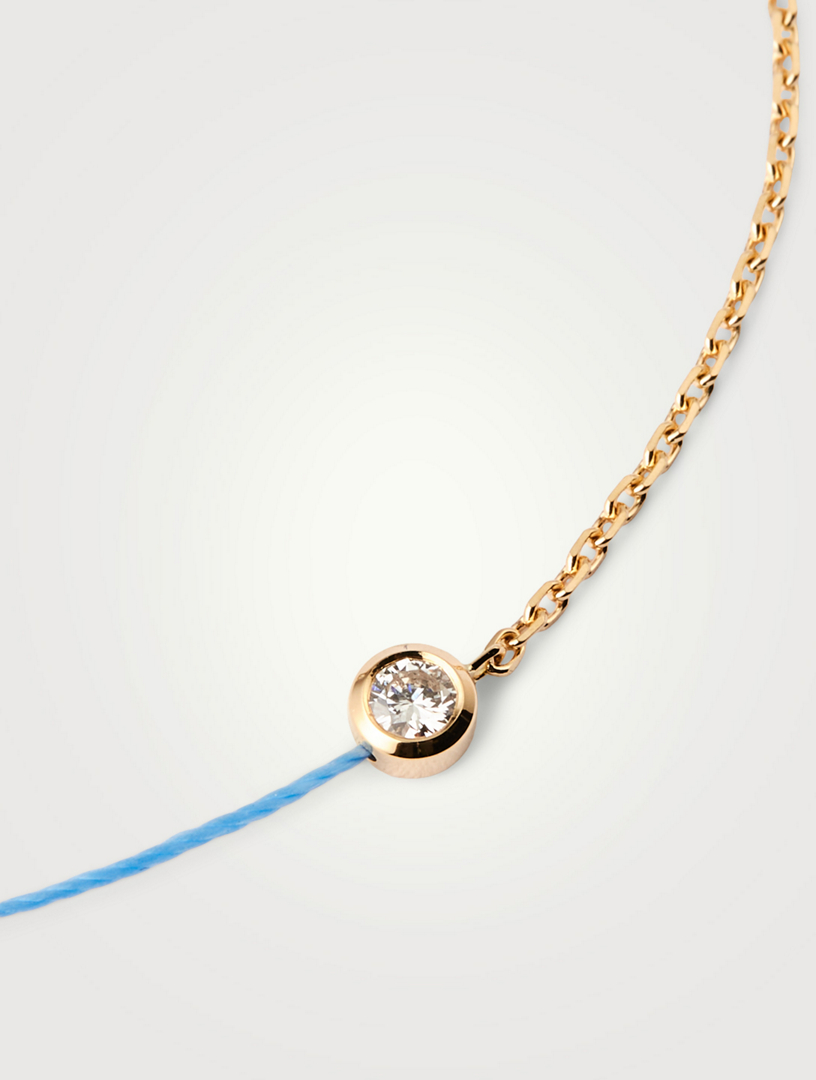 Pure 18K Gold String-Chain Bracelet With Diamond